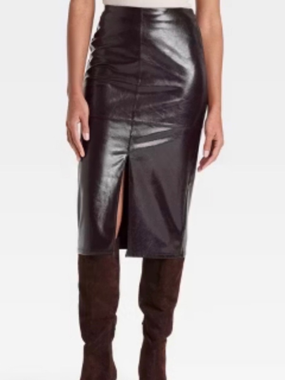 A New Day Chocolate Brown Faux Leather Skirt